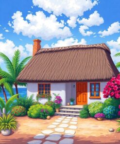 Vintage Island Thatch Cottage Paint By Numbers