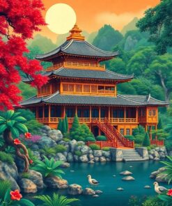 Vintage Japanese Jungle Palace Paint By Numbers