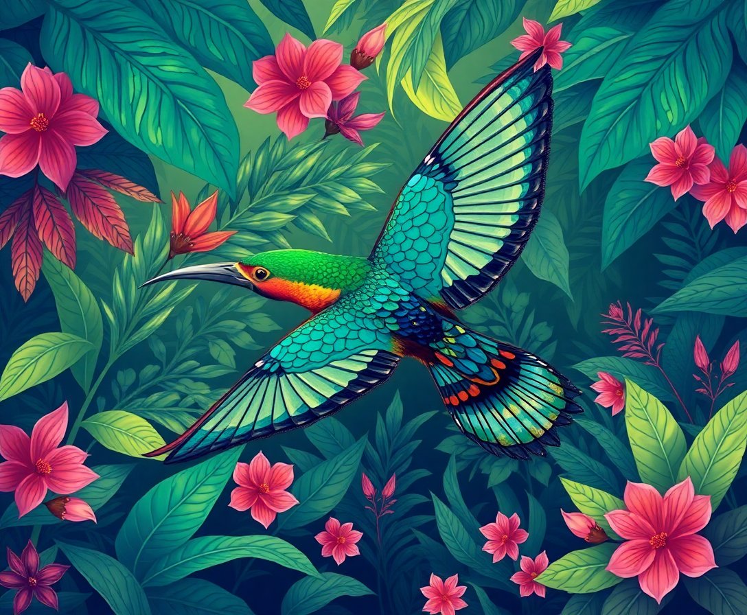 Vintage Jungle Emerald Flight Paint By Numbers Kit completed