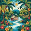 Vintage Jungle Paddlewheeler Paint By Numbers