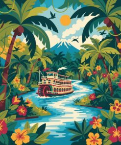 Vintage Jungle Paddlewheeler Paint By Numbers