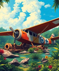 Vintage Jungle Plane Wreck Paint By Numbers
