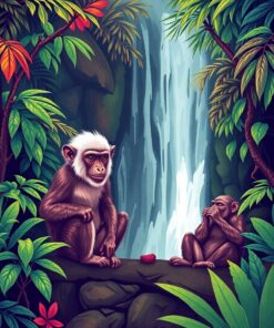 Waterfall Macaques Paint Numbers