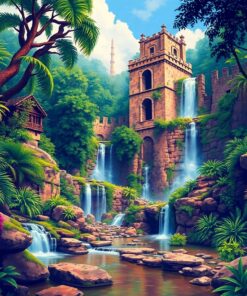 Waterfall Ruins Paint Numbers