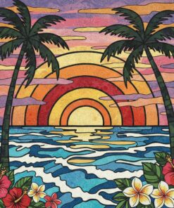 Vintage Lace Sunset Palms Paint By Numbers