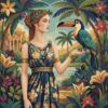 Vintage Lady Exotic Bird Paint By Numbers
