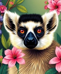 Vintage Lemur Botanical Portrait Paint By Numbers