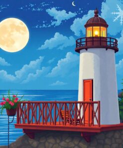 Vintage Lighthouse Balcony Moon Paint By Numbers