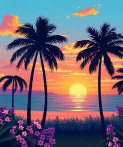 Vintage Lilac Palm Sunset Paint By Numbers