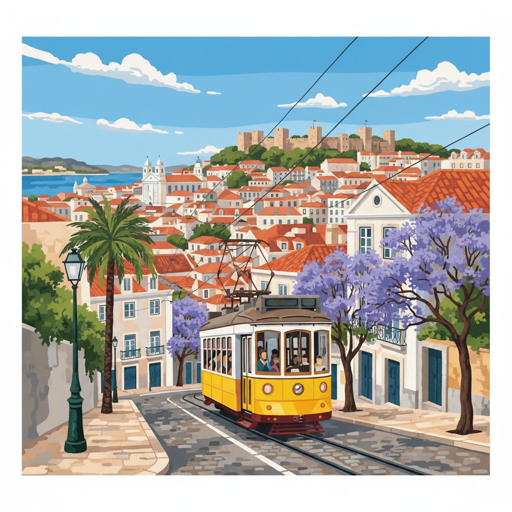 Vintage Lisbon Tram Route Paint By Numbers Kit | World Scenes completed