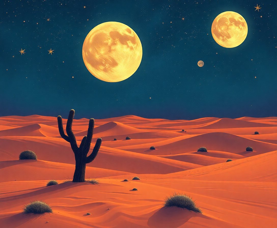 Vintage Lunar Sandscape Paint By Numbers Kit | Desert Moon Art completed