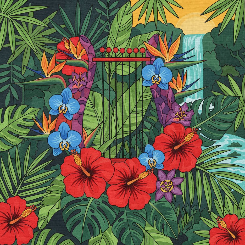 Vintage Lyra Tropical Blooms Paint By Numbers Kit completed
