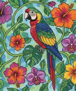 Vintage Macaw Floral Vines Paint By Numbers