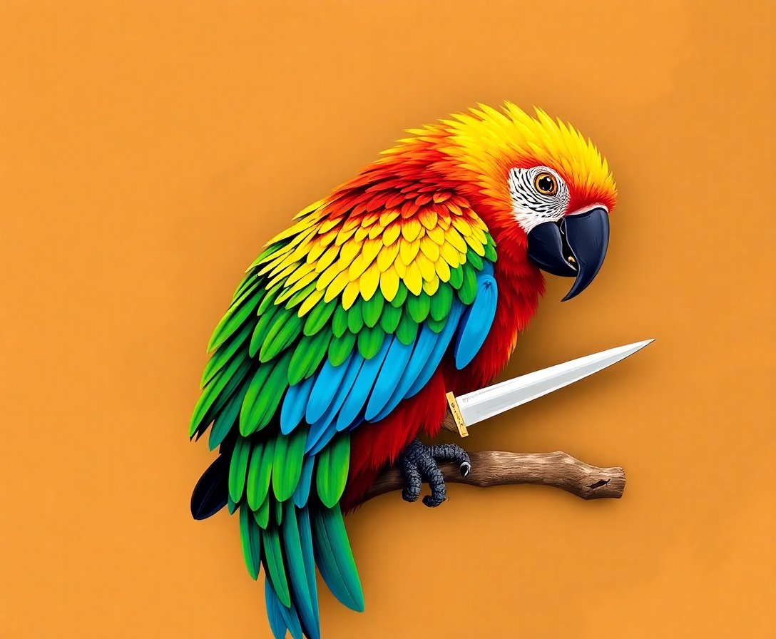 Vintage Macaw Plumed Knife Paint By Numbers Kit completed