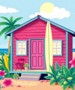 Vintage Magenta Surf Shack Paint By Numbers