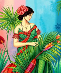 Vintage Maiden Weaving Palms Paint By Numbers