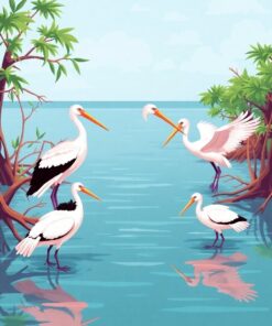 Mangrove Spoonbills Paint Numbers