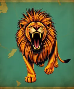 Vintage Map Roaring Lion Paint By Numbers