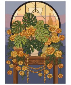 Vintage Marigold Monstera Altar Paint By Numbers