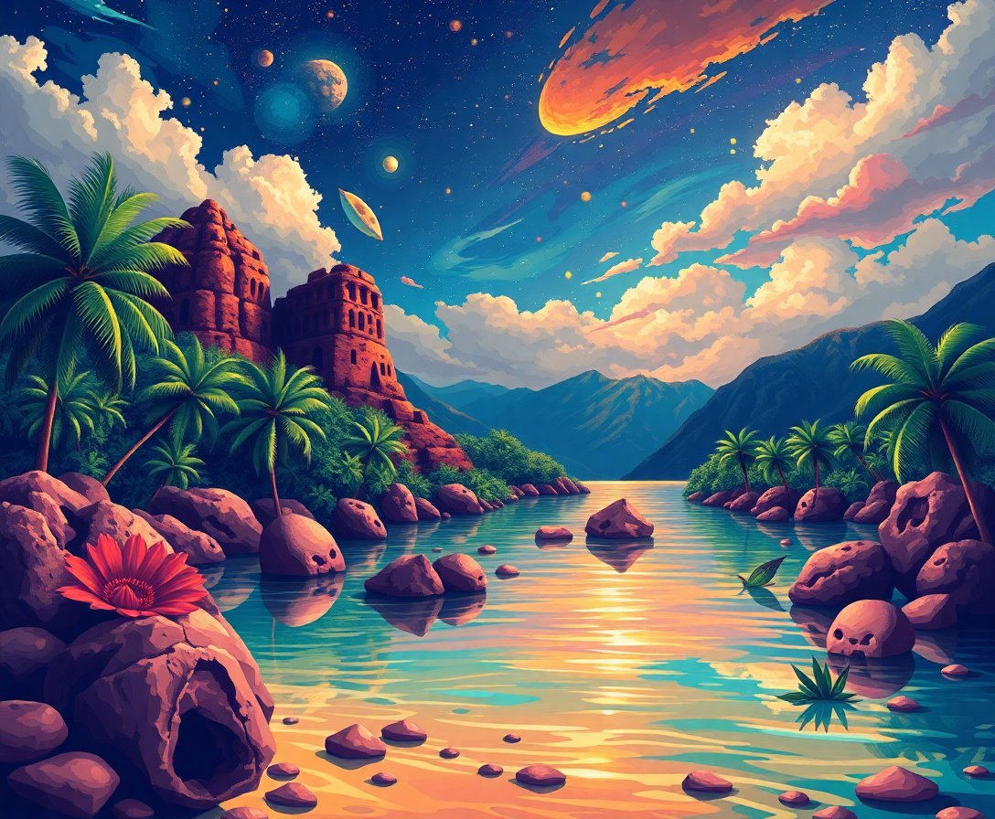 Vintage Meteor Tropic Lagoon Paint By Numbers Kit completed