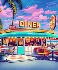 Vintage Miami Beach Diner Paint By Numbers