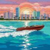 Vintage Miami Speedboat Wake Paint By Numbers
