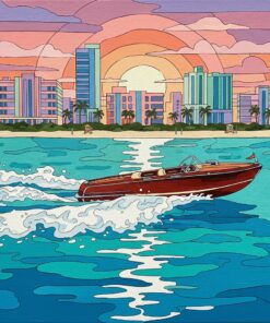Vintage Miami Speedboat Wake Paint By Numbers