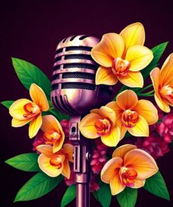 Vintage Microphone Orchid Corsage Paint By Numbers