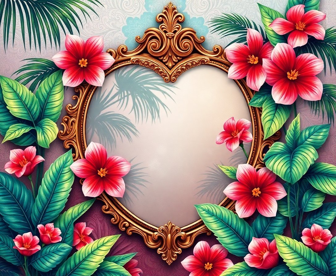 Vintage Mirror Tropical Valentine Paint By Numbers Kit completed