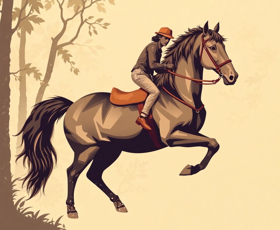 Vintage Monsoon Forest Steed Paint By Numbers Kit - Sepia completed