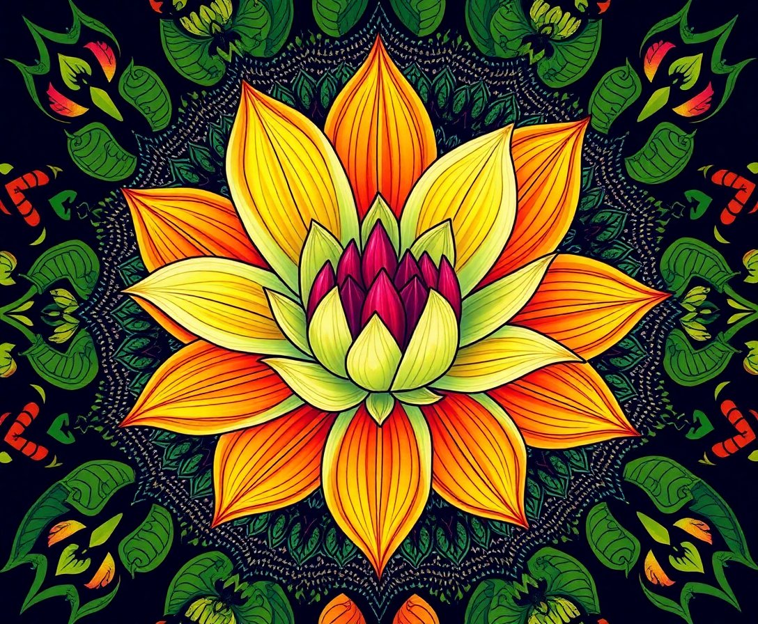 Vintage Monsoon Lily Mandala Paint By Numbers Kit completed