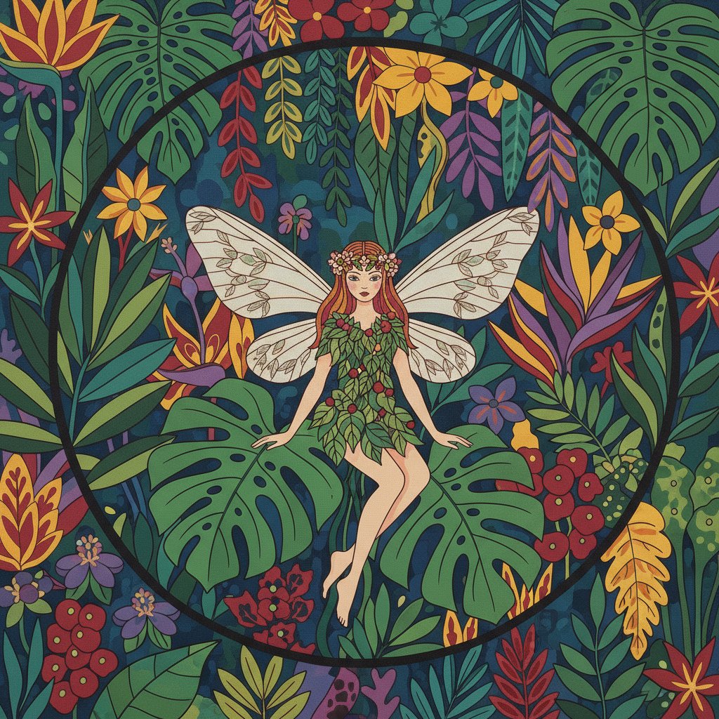 Vintage Monstera Faerie Paint By Numbers Kit - Botanical Art completed