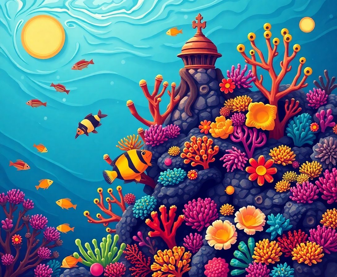 Vintage Moorish Idol Reef Paint By Numbers Kit - Ocean Art completed