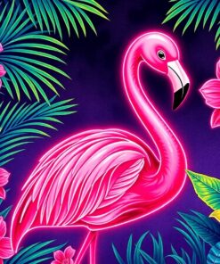 Vintage Neon Flamingo Mural Paint By Numbers