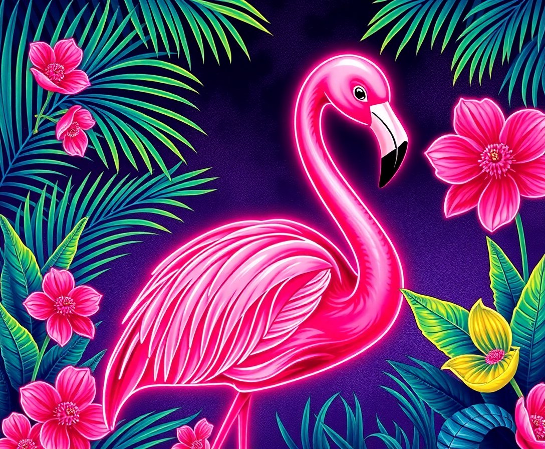 vintage-neon-flamingo-mural-paint-by-numbers-kit-pop-art