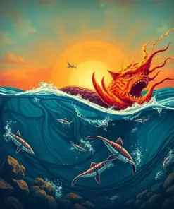 Vintage Ocean Leviathan Clash Paint By Numbers