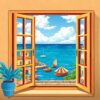 Vintage Ocean Window View Paint By Numbers
