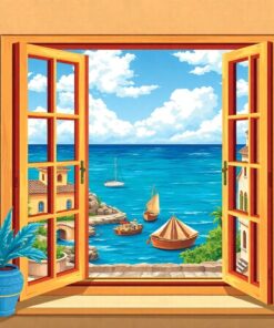 Vintage Ocean Window View Paint By Numbers