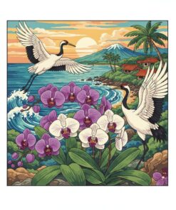 Vintage Okinawa Orchid Cranes Paint By Numbers
