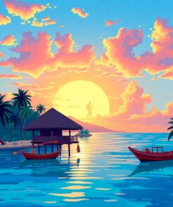 Vintage Pacific Atoll Morning Paint By Numbers