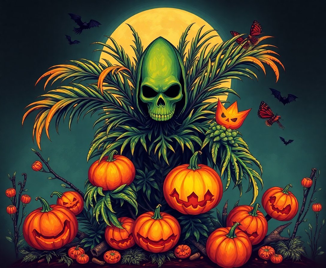 Vintage Palm Frond Guardian Paint By Numbers Kit - Halloween completed