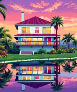 Vintage Palm House Reflection Paint By Numbers