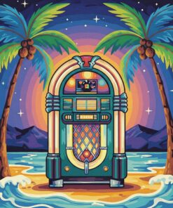 Vintage Palm Jukebox Glow Paint By Numbers