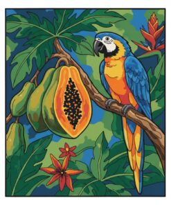 Vintage Papaya Branch Macaw Paint By Numbers