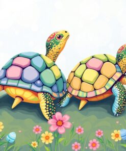 Vintage Pastel Easter Turtles Paint By Numbers