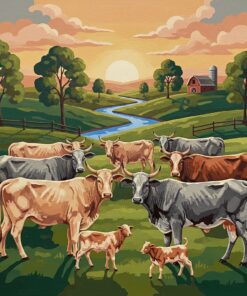 Vintage Pastoral Brahman Herd Paint By Numbers