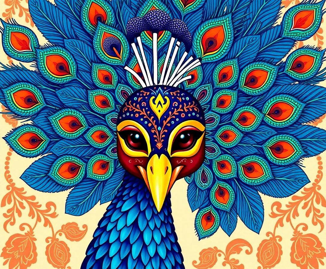 Vintage Peacock Domino Mask Paint By Numbers Kit completed