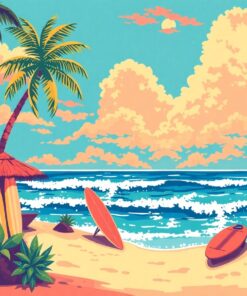 Vintage Pixel Surf Paradise Paint By Numbers