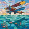 Vintage Plane Oceanic Geometry Paint By Numbers
