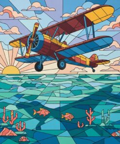 Vintage Plane Oceanic Geometry Paint By Numbers